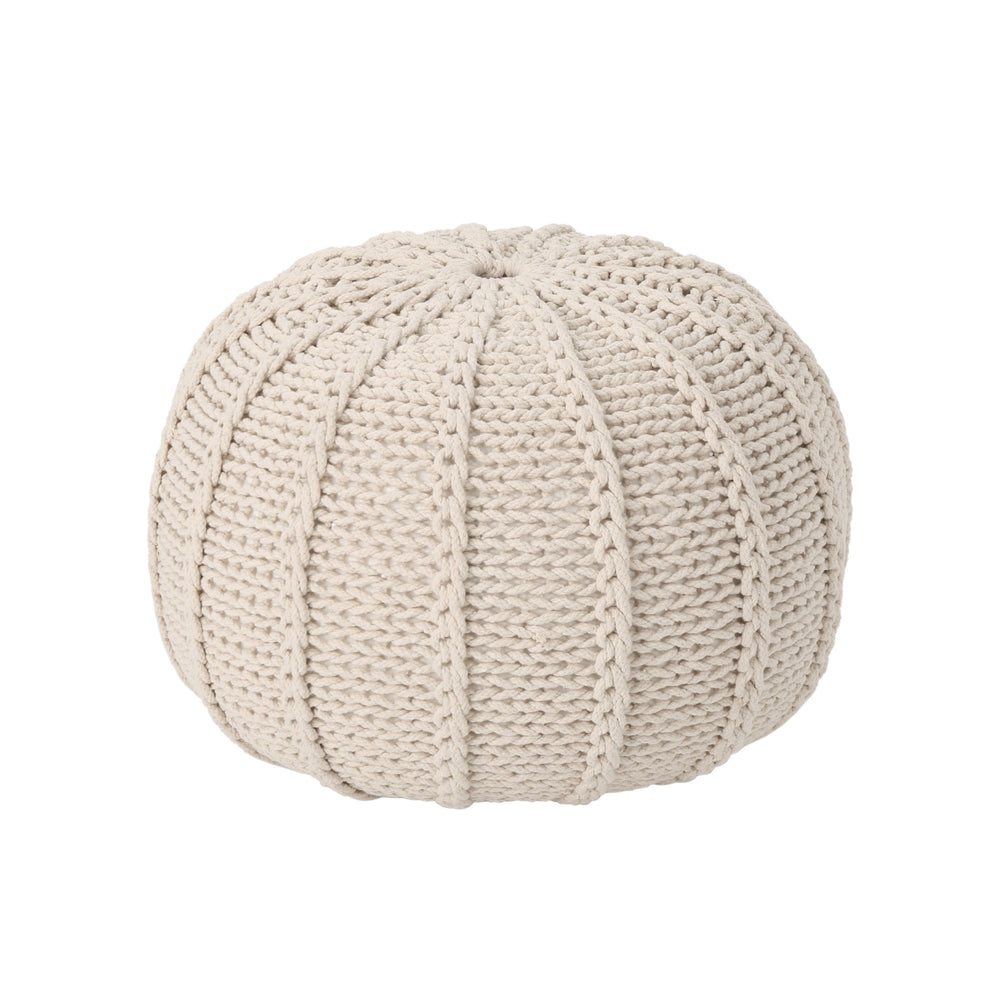 English Elm Bordeaux Knitted Cotton Pouf - Stylish Beige Ottoman & Floor Cushion For Cozy Home Decor Accents B181P162840