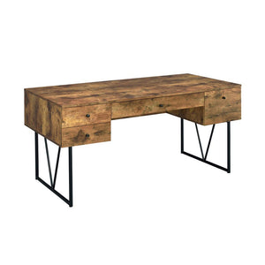 English Elm 4-Drawer Industrial Writing Desk in Antique Nutmeg & Black with Metal Frame, 4 Storage Drawers & Open Shelf — Stylish Home Office Centerpiece B016P164169