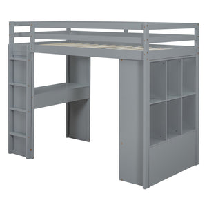 English Elm Twin Loft Bed with Built-in Desk Open Shelving and Led Lighting for Kids Rooms Gray LT000366AAE