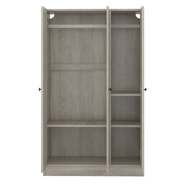 English Elm 3-door Shutter Wardrobe Gray Mdf Finish with Hanging Rail and Shelves for Bedroom LP006004AAE