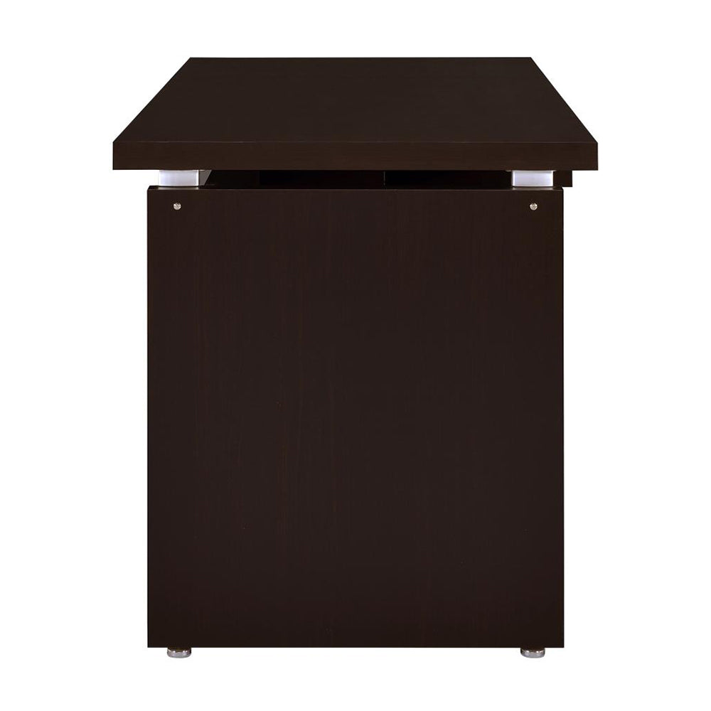 English Elm Computer Transitional Desk in Cappuccino Finish with Keyboard Drawer, Silver Hardware, L-Shape Ready B016P163729