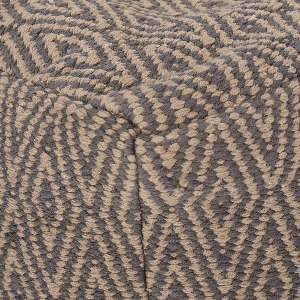 English Elm Amuleto Hand Loomed Cotton Pouf with Subtle Diamond Pattern, Soft Durable Fabric, 250 lb Capacity Grey+Brown B181P162867