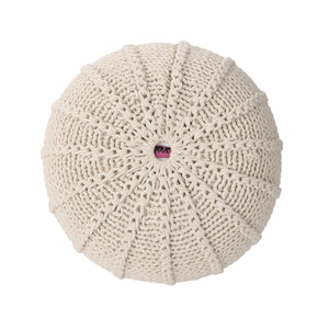 English Elm Bordeaux Knitted Cotton Pouf - Stylish Beige Ottoman & Floor Cushion For Cozy Home Decor Accents B181P162840