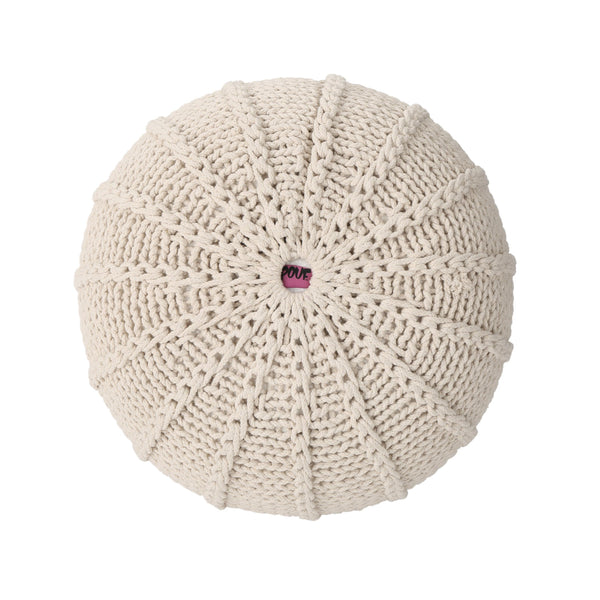 English Elm Bordeaux Knitted Cotton Pouf - Stylish Beige Ottoman & Floor Cushion For Cozy Home Decor Accents B181P162840