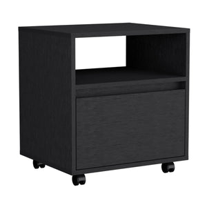 English Elm Nightstand Wasilla 20"H with Drawer, Open Shelf and Smooth Casters for Modern Bedroom Storage and Ease Black 22.83 L x 19.68 W x 5.91 H B097133212