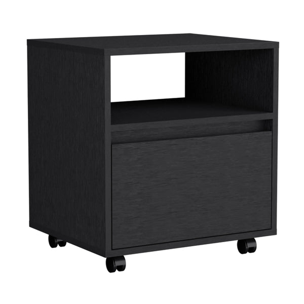 English Elm Nightstand Wasilla 20"H with Drawer, Open Shelf and Smooth Casters for Modern Bedroom Storage and Ease Black 22.83 L x 19.68 W x 5.91 H B097133212