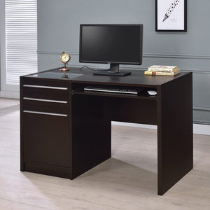English Elm Connect-it Cappuccino Office Desk with Tempered Glass, Lift-Top Power Outlet, 3 Drawers & Cabinet B016P163683