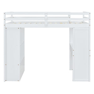 English Elm Twin Loft Bed with Built-in Desk Open Shelving and Led Lighting for Kids Rooms White LT000366AAK