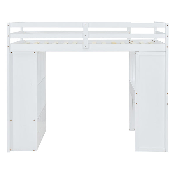 English Elm Twin Loft Bed with Built-in Desk Open Shelving and Led Lighting for Kids Rooms White LT000366AAK