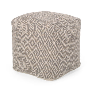English Elm Amuleto Hand Loomed Cotton Pouf with Subtle Diamond Pattern, Soft Durable Fabric, 250 lb Capacity Beige+yellow B181P162897