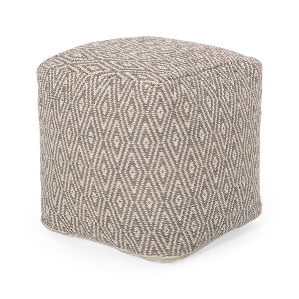 English Elm Amuleto Hand Loomed Cotton Pouf with Subtle Diamond Pattern, Soft Durable Fabric, 250 lb Capacity Beige+yellow B181P162897