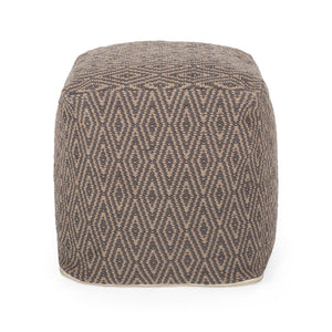 English Elm Amuleto Hand Loomed Cotton Pouf with Subtle Diamond Pattern, Soft Durable Fabric, 250 lb Capacity Grey+Brown B181P162867