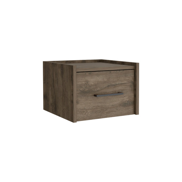 English Elm Floating Nightstand with Drawer and Open Shelf, Wall-Mounted Minimalist Design for Small Spaces Dark Brown 17 L x 16 W x 5 H B097P163092