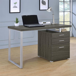 English Elm 3-drawer Office Desk with Spacious Work Surface, Metal Frame Accent, File Cabinet & Sleek Storage Appeal Grey B016P163568