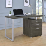 Stately 3-Drawer Office Desk in Weathered Grey Finish with File Cabinet, Space-Saving Design, and Reversible Setup - 47.25 x 23.50 x 30.00