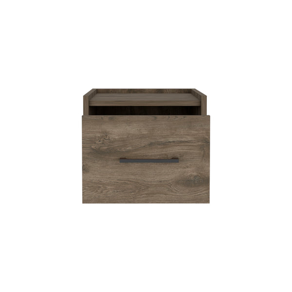 English Elm Floating Nightstand with Drawer and Open Shelf, Wall-Mounted Minimalist Design for Small Spaces Dark Brown 17 L x 16 W x 5 H B097P163092