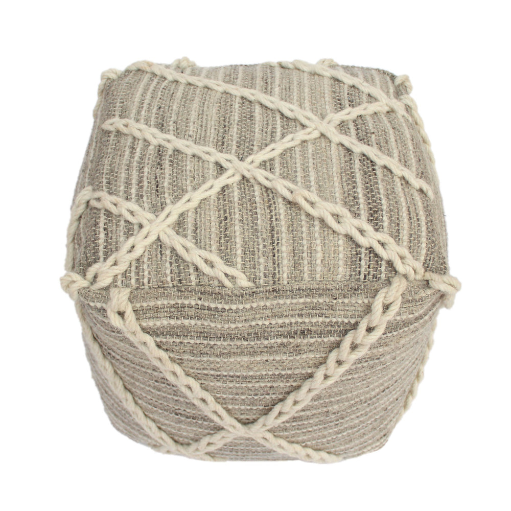English Elm Rope Square Pouf Gray and Ivory Wool Ottoman Floor Cushion 20" Cube Polystyrene Beads, 200lb Cap B181P162888