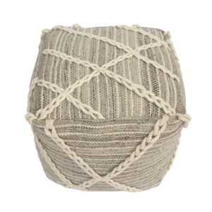 English Elm Rope Square Pouf Gray and Ivory Wool Ottoman Floor Cushion 20" Cube Polystyrene Beads, 200lb Cap B181P162888