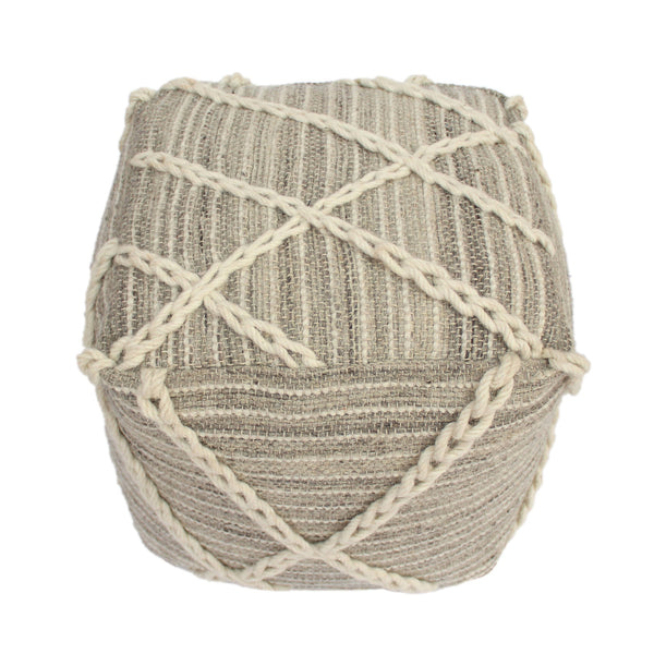 English Elm Rope Square Pouf Gray and Ivory Wool Ottoman Floor Cushion 20" Cube Polystyrene Beads, 200lb Cap B181P162888