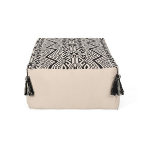 English Elm Kiki Rectangular Pouf Ottoman Floor Cushion in Natural & Black, 42"x24"x19" Durable Fabric Seating B181P162895