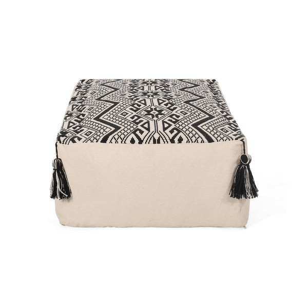 English Elm Kiki Rectangular Pouf Ottoman Floor Cushion in Natural & Black, 42"x24"x19" Durable Fabric Seating B181P162895