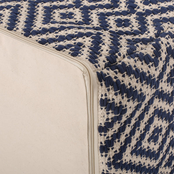 English Elm Juniper Rectangular Pouf Ottoman Floor Cushion 42"x24"x19" Blue & White Fabric, 200lb Capacity, Stylish Decor B181P162886