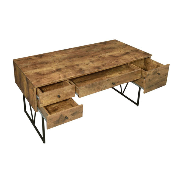 English Elm 4-Drawer Industrial Writing Desk in Antique Nutmeg & Black with Metal Frame, 4 Storage Drawers & Open Shelf — Stylish Home Office Centerpiece B016P164169