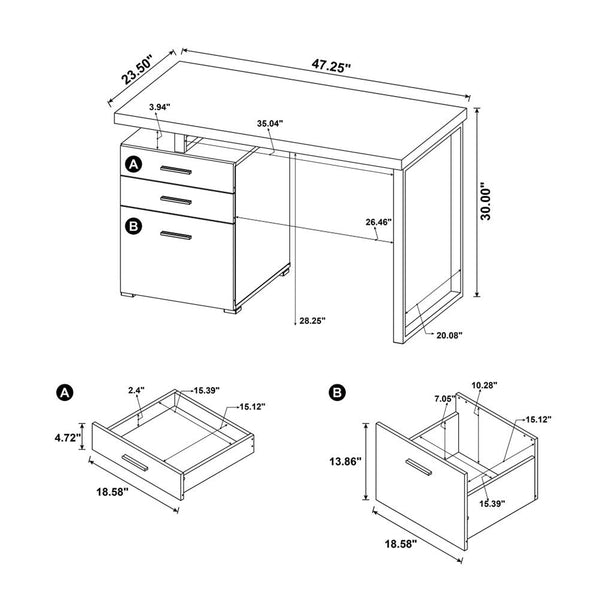 English Elm 3-drawer Office Desk with Spacious Work Surface, Metal Frame Accent, File Cabinet & Sleek Storage Appeal Grey B016P163568