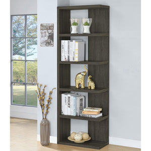 English Elm 5-Tier Rustic Bookcase in Weathered Grey Finish with 4 Open Shelves for Books, Plants & Decor Displays B016P163586