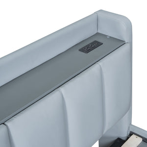 English Elm Queen Upholstered Platform Bed with Twin XL, Hydraulic Storage, USB Ports, Rail Converts to Two Beds SF000116AAE