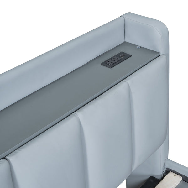 English Elm Queen Upholstered Platform Bed with Twin XL, Hydraulic Storage, USB Ports, Rail Converts to Two Beds SF000116AAE