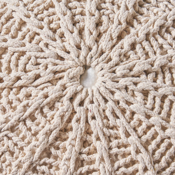 English Elm Bordeaux Knitted Cotton Pouf - Stylish Beige Ottoman & Floor Cushion For Cozy Home Decor Accents B181P162840