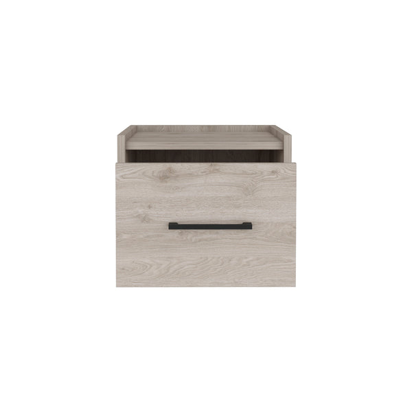 English Elm Floating Nightstand with Drawer and Open Shelf, Wall-Mounted Minimalist Design for Small Spaces Light Gray 17 L x 16 W x 5 H B097P163091