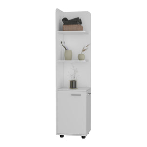 English Elm 62H" Corner Cabinet White with 3-Tier Open Shelves & 2-Door Base, Modern Legs, Space-Saving Bathroom Storage B097133210