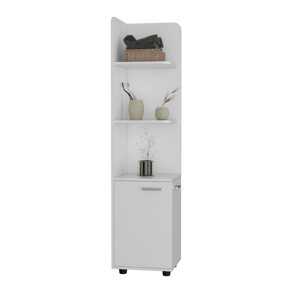 English Elm 62H" Corner Cabinet White with 3-Tier Open Shelves & 2-Door Base, Modern Legs, Space-Saving Bathroom Storage B097133210