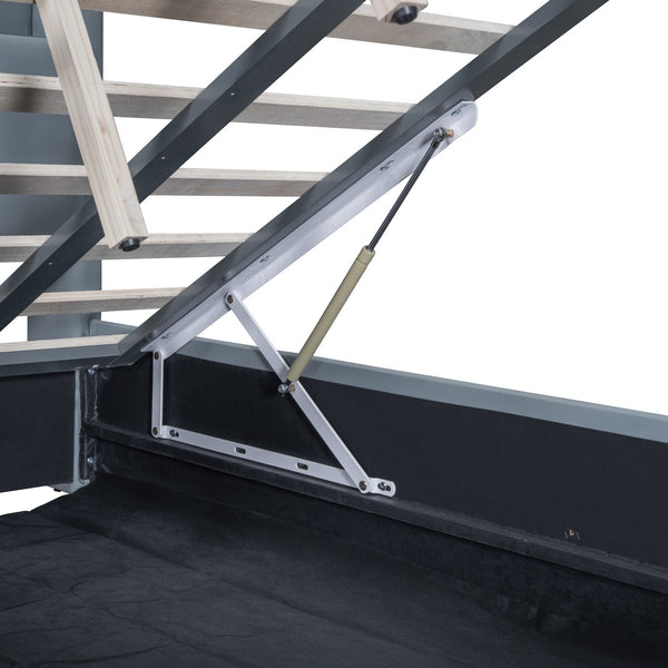 English Elm Queen Upholstered Platform Bed with Twin XL, Hydraulic Storage, USB Ports, Rail Converts to Two Beds SF000116AAE