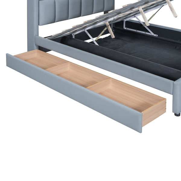 English Elm Queen Upholstered Platform Bed with Twin XL, Hydraulic Storage, USB Ports, Rail Converts to Two Beds SF000116AAE