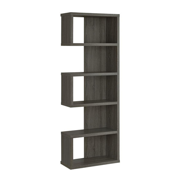 English Elm Contemporary 5-Tier Weathered Grey Bookcase with Mixed Open and Enclosed Shelving for Stylish Display B016P163579