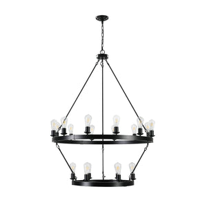 English Elm (NEW Retro 2-Tier Ironwork Chandelier 53" High x 40" Wide Industrial Exposed Bulb Fixture, 18-Lamp W1340P155440
