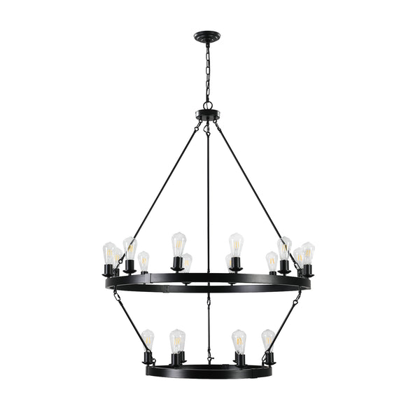 English Elm (NEW Retro 2-Tier Ironwork Chandelier 53" High x 40" Wide Industrial Exposed Bulb Fixture, 18-Lamp W1340P155440