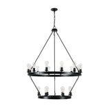 English Elm (New Sku:W1340P206659) Retro Style Large 2-Tier Circular Ceiling Ironwork Chandelier