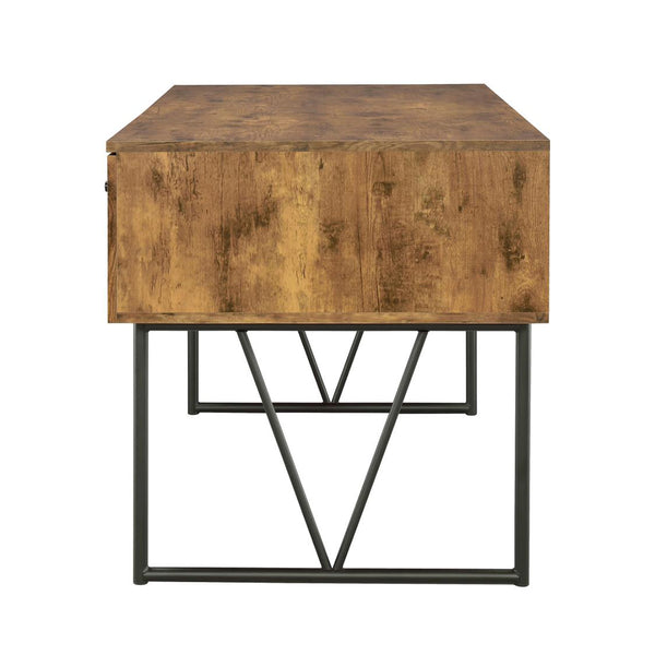 English Elm 4-Drawer Industrial Writing Desk in Antique Nutmeg & Black with Metal Frame, 4 Storage Drawers & Open Shelf — Stylish Home Office Centerpiece B016P164169