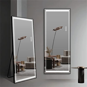 English Elm Led Lighted Floor Mirror Aluminum Frame Full Body Dressing Bedroom Standing Vanity W2071124505