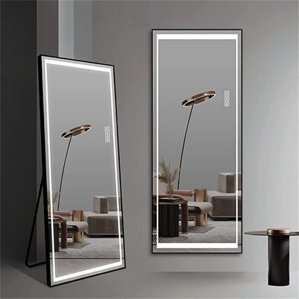 English Elm Led Lighted Floor Mirror Aluminum Frame Full Body Dressing Bedroom Standing Vanity W2071124505