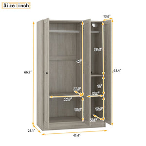 English Elm 3-door Shutter Wardrobe Gray Mdf Finish with Hanging Rail and Shelves for Bedroom LP006004AAE