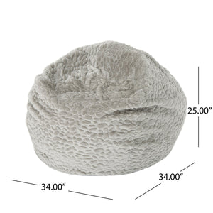 English Elm Yasmin Faux Fur 3ft Rounded Bean Bag Chair, Grey Pebble Pattern, Machine-Washable Removable Cover, High-Density Foam Comfort B181P162998