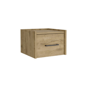 English Elm Floating Nightstand with Drawer and Open Shelf, Wall-Mounted Minimalist Design for Small Spaces Beige 17 L x 16 W x 5 H B097P163090