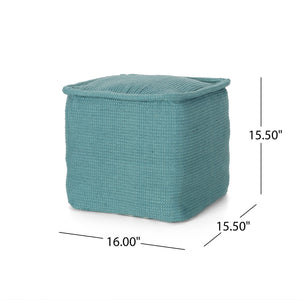 English Elm Hansolo Teal Yarn Square Pouf Ottoman & Floor Cushion - 20" Cotton Pouf, Polystyrene Fill, 200lb Capacidad B181P162872