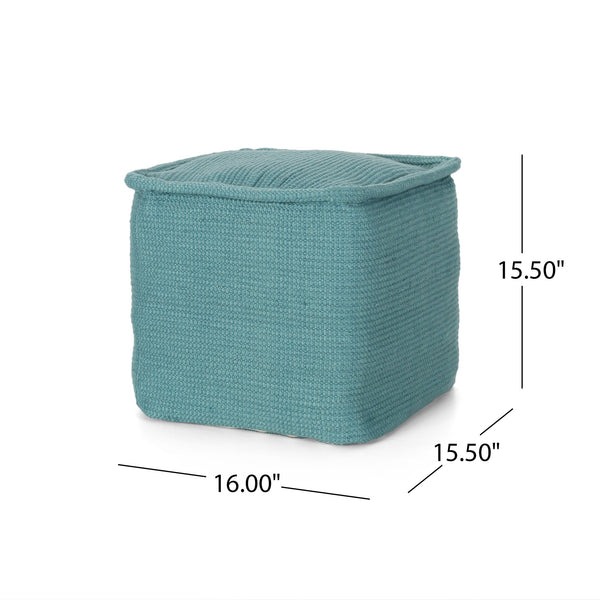 English Elm Hansolo Teal Yarn Square Pouf Ottoman & Floor Cushion - 20" Cotton Pouf, Polystyrene Fill, 200lb Capacidad B181P162872