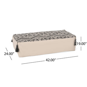 English Elm Kiki Rectangular Pouf Ottoman Floor Cushion in Natural & Black, 42"x24"x19" Durable Fabric Seating B181P162895